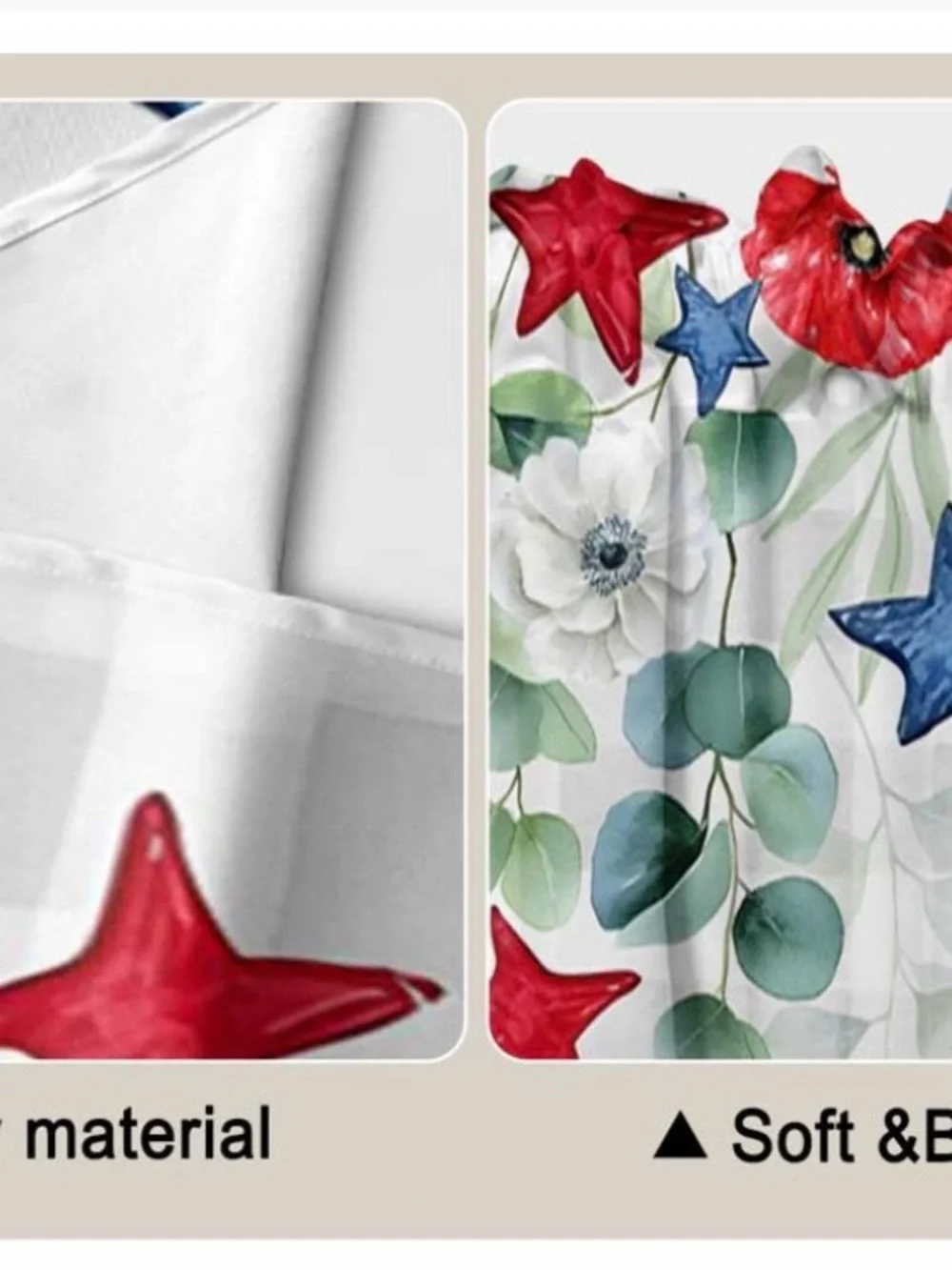 Patriotic Floral Star Window Valance Curtain 36”x36”